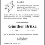 Danksagung Günther Britza