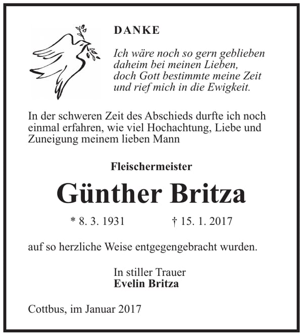 Danksagung Günther Britza