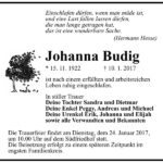 Traueranzeige Johanna Budig