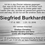 Traueranzeige Siegfried Burkhardt