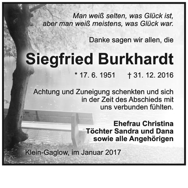 Danksagung Siegfried Burkhardt