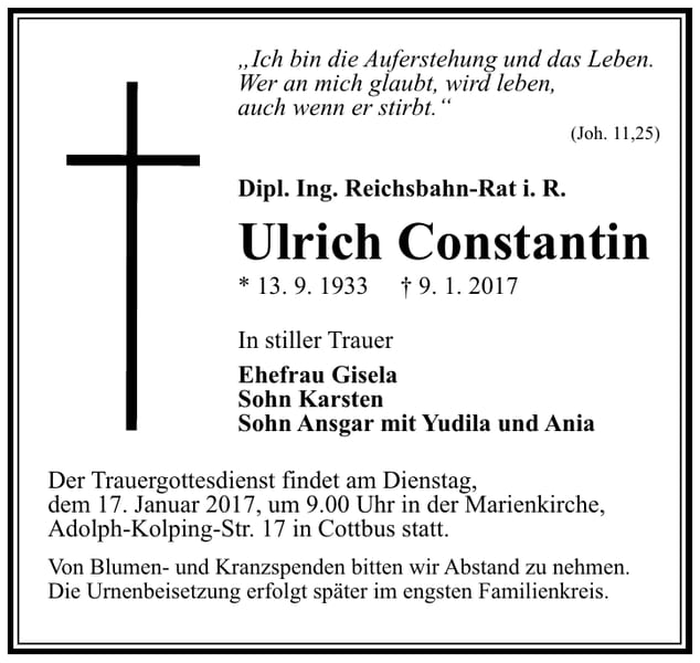 Traueranzeige Ulrich Constantin