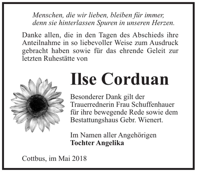 Danksagung Ilse Corduan