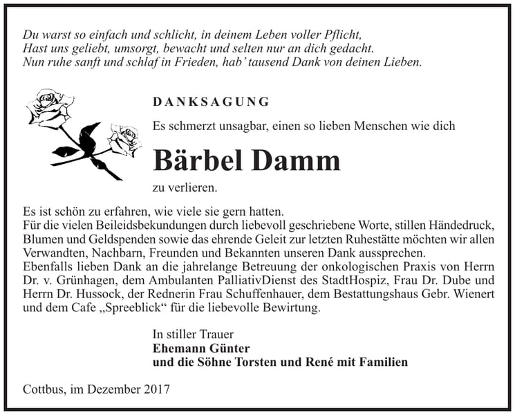 Danksagung Bärbel Damm