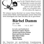 Traueranzeige Bärbel Damm, geb. Vendt
