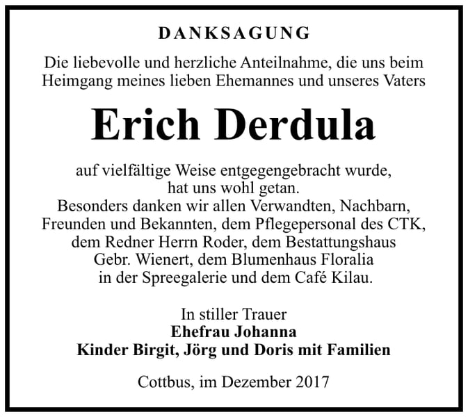 Danksagung Erich Derdula