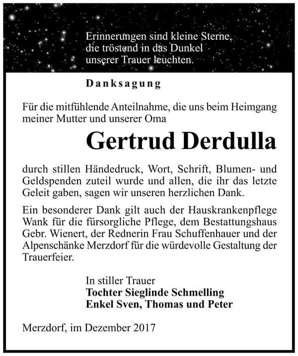 Danksagung Gertrud Derdulla