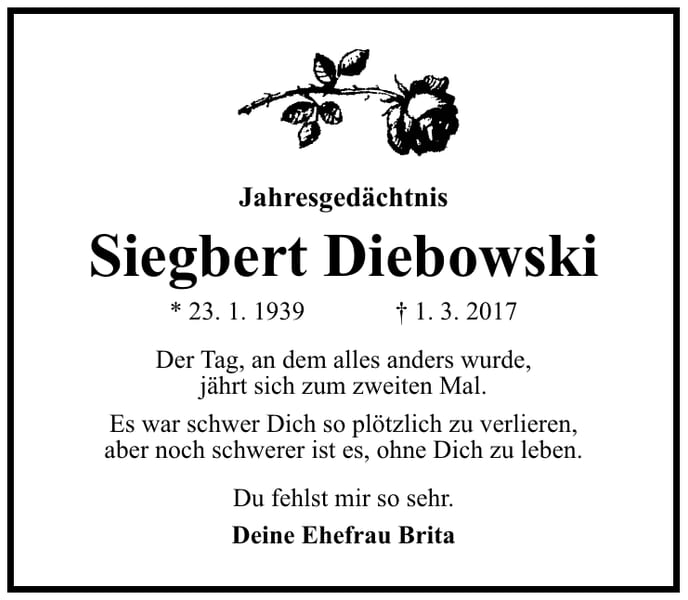 Traueranzeige Siegbert Diebowski
