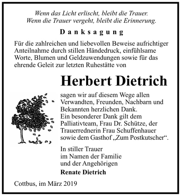 Traueranzeige Herbert Dietrich