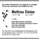 Traueranzeige Mathias Dietze