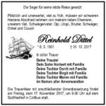 Traueranzeige Reinhold Dittel