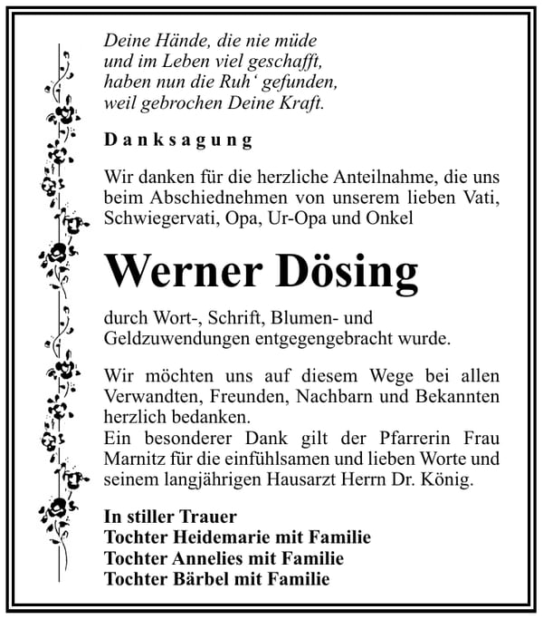 Danksagung Werner Dösing