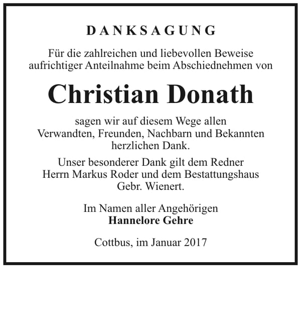 Danksagung Christian Donath