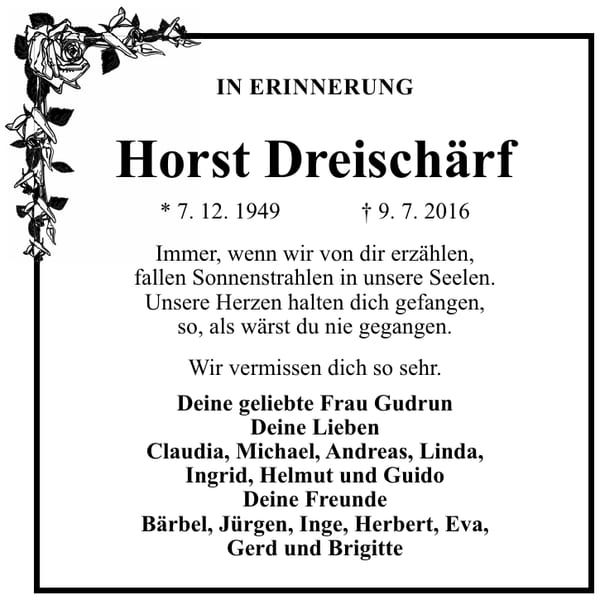 Traueranzeige Horst Dreischärf