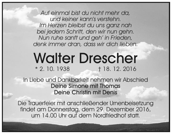 Traueranzeige Walter Drescher