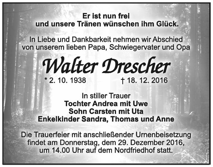 Traueranzeige Walter Drescher