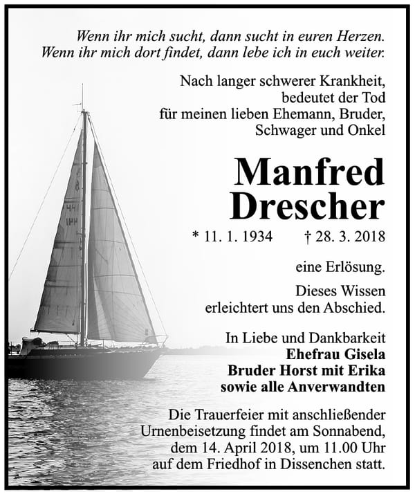Traueranzeige Manfred Drescher