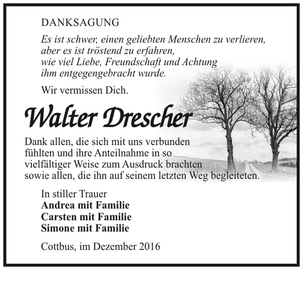 Danksagung Walter Drescher