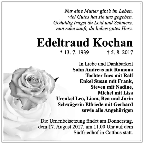 Traueranzeige Edeltraud Kochan