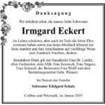Traueranzeige Irmgard Eckert
