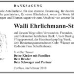Danksagung Walli Ehrlichmann-Stahlhut