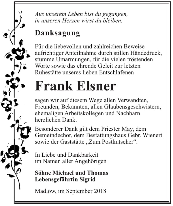Danksagung Frank Elsner
