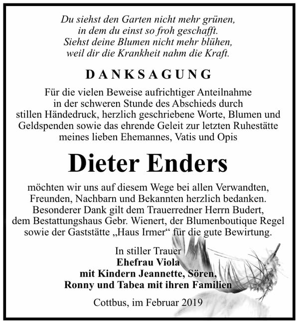 Traueranzeige Dieter Enders