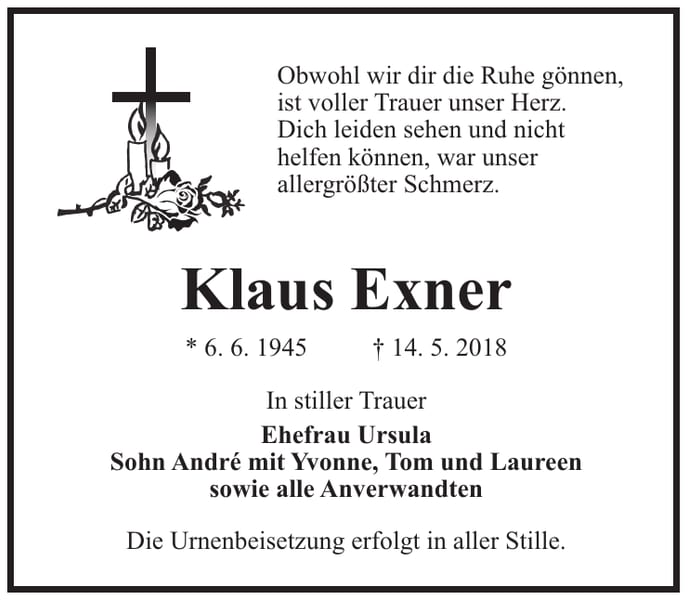 Traueranzeige Klaus Exner