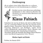 Danksagung Klaus Fabisch
