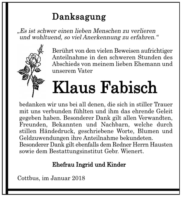 Danksagung Klaus Fabisch