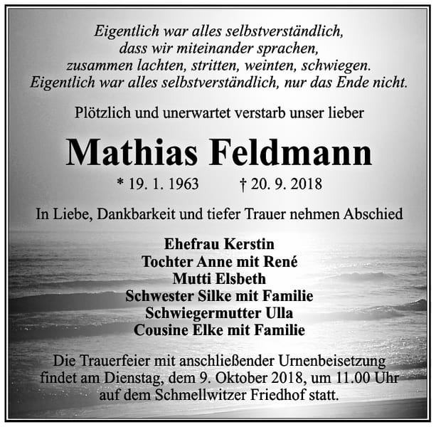 Traueranzeige Mathias Feldmann