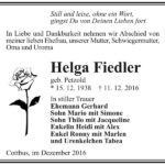 Traueranzeige Helga Fiedler, geb. Petzold