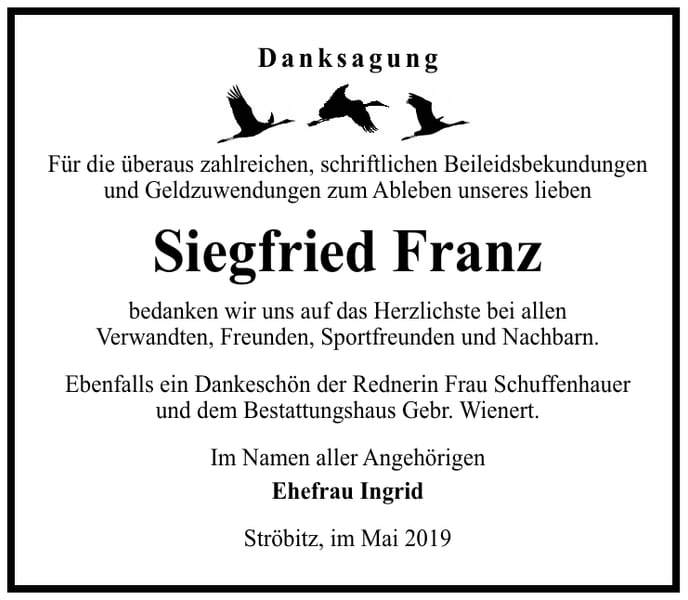 Traueranzeige Siegfried Franz