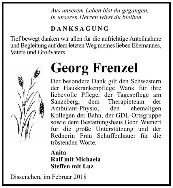 Danksagung Georg Frenzel