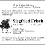 Traueranzeige Siegfried Frisch