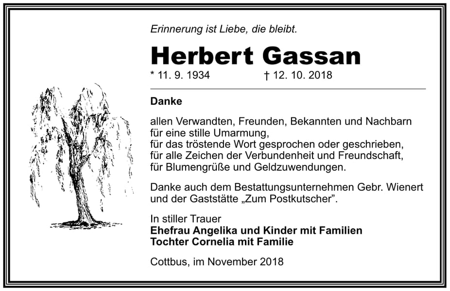 Traueranzeige Herbert Gassan