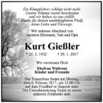 Danksagung Kurt Gießler