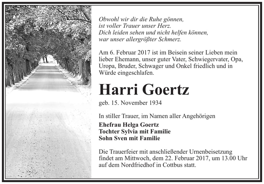 Traueranzeige Harri Goertz