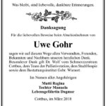 Danksagung Uwe Gohr