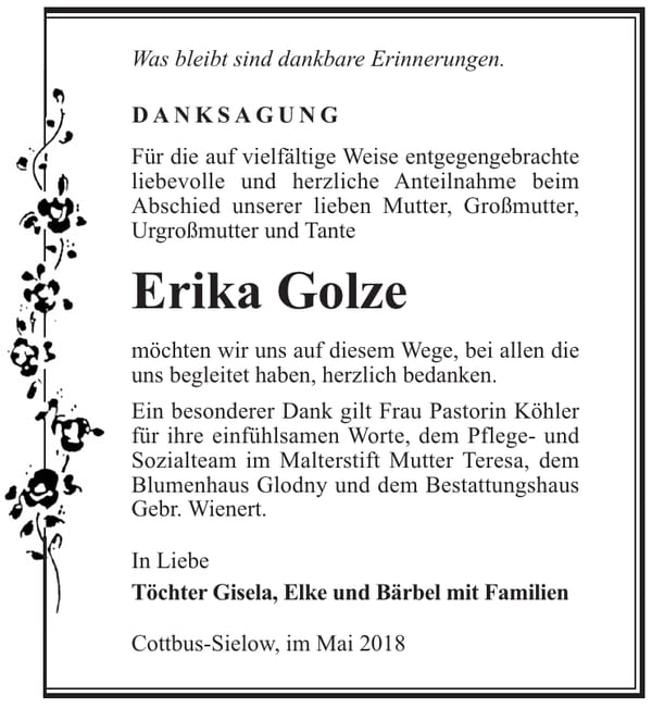 Danksagung Erika Golze