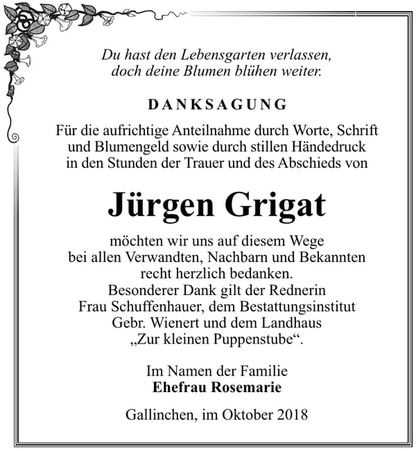 Danksagung Jürgen Grigat