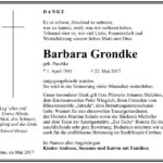 Danksagung Barbara Grondke, geb. Paschke