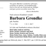 Traueranzeige Barbara Grondke, geb. Paschke