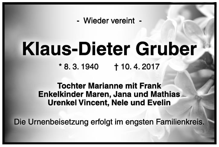 Traueranzeige Klaus-Dieter Gruber