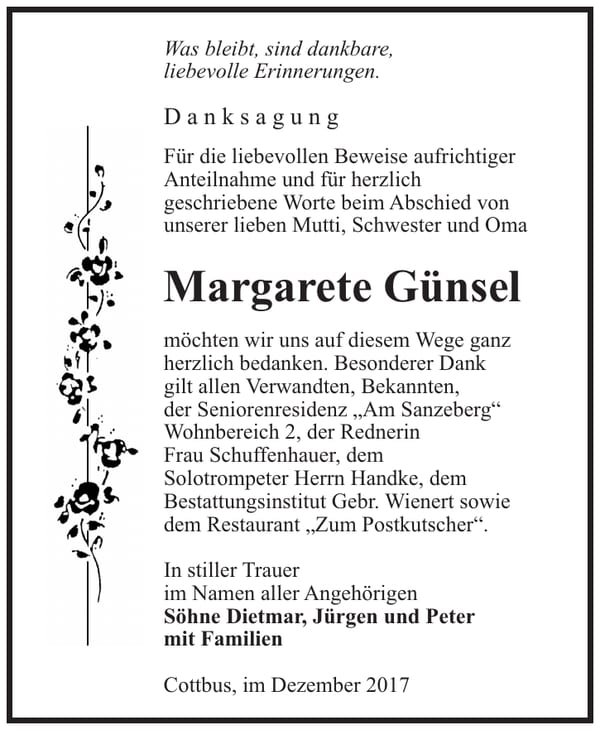 Danksagung Margarete Günsel