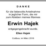 Traueranzeige Erwin Hajek