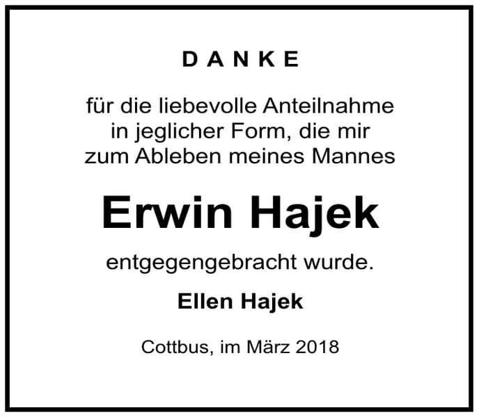 Traueranzeige Erwin Hajek