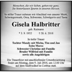Traueranzeige Gisela Halbritter, geb. Raimann