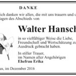 Danksagung Walter Hansch