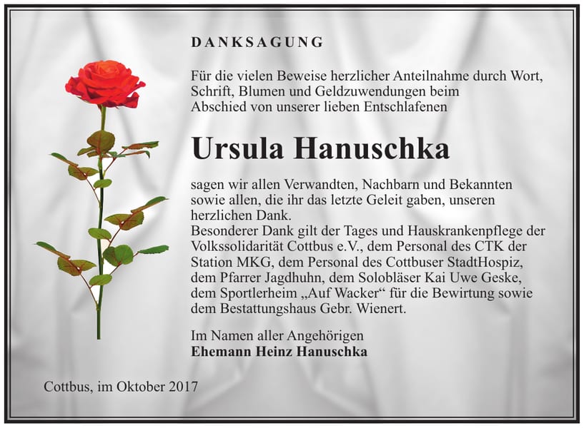 Danksagung Ursula Hanuschka